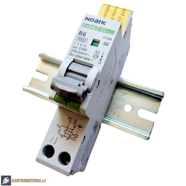 Noark 111160 Ex9NLE EL 1PN B6 30mA A Jednomodulový Elektronický proud. chránič s nadpr. ochr., Icn=6kA, 1+Npól, char. B, In=6A, I?n=30mA, typ A