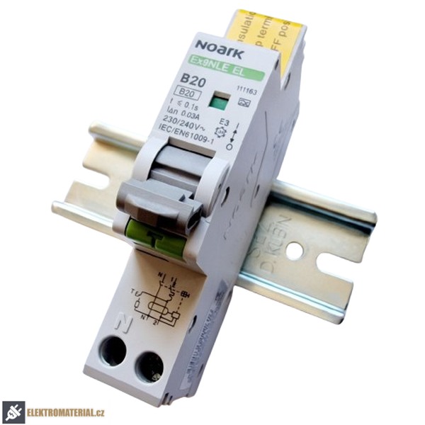 Noark 111163 Ex9NLE EL 1PN B20 30mA A Jednomodulový Elektronický proud. chránič s nadpr. ochr., Icn=6kA, 1+Npól, char. B, In=20A, I?n=30mA, typ A