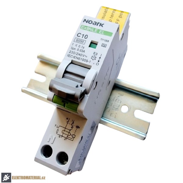 Noark 111168 Ex9NLE EL 1PN C10 30mA A Jednomodulový Elektronický proud. chránič s nadpr. ochr., Icn=6kA, 1+Npól, char. C, In=10A, I?n=30mA, typ A