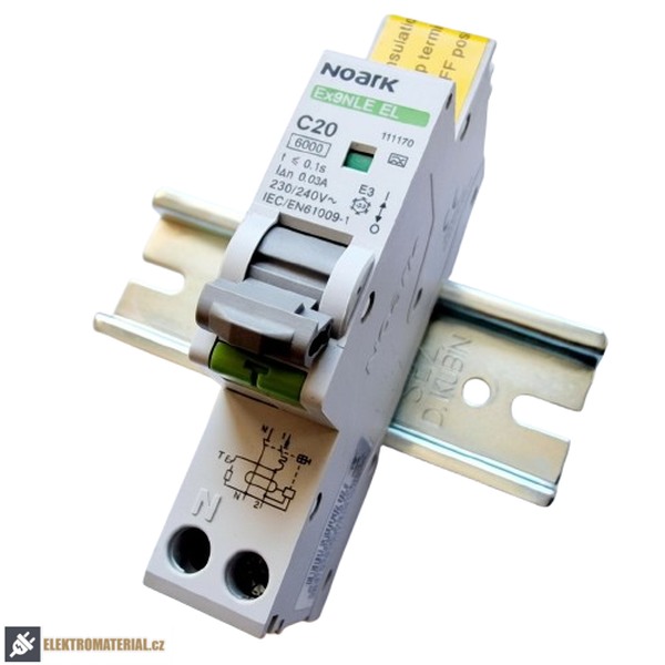 Noark 111170 Ex9NLE EL 1PN C20 30mA A Jednomodulový Elektronický proud. chránič s nadpr. ochr., Icn=6kA, 1+Npól, char. C, In=20A, I?n=30mA, typ A