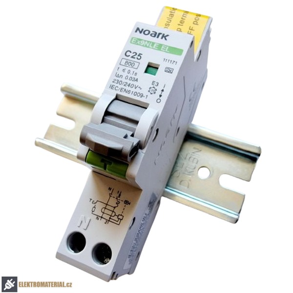 Noark 111171 Ex9NLE EL 1PN C25 30mA A Jednomodulový Elektronický proud. chránič s nadpr. ochr., Icn=6kA, 1+Npól, char. C, In=25A, I?n=30mA, typ A