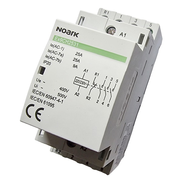 Noark 107020 Ex9CH25 31 230V 50/60Hz Instalační stykač, 25 A, ovl. 230V, 3 NO + 1 NC kontakty