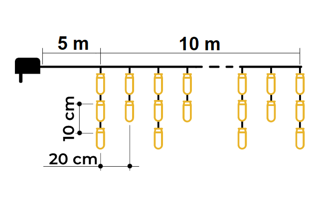 Tracon CHRIOB10WW LED vánoční světelný závěs"rampouch", venkovní/vnitřní, 5+10m