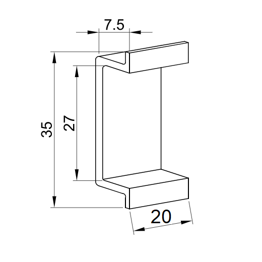 DIN lišta délky 2 cm