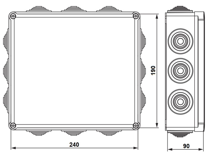 Krabice S-BOX 506 SK-P, 240x190x90 IP55+průchodky, transparentní víko
