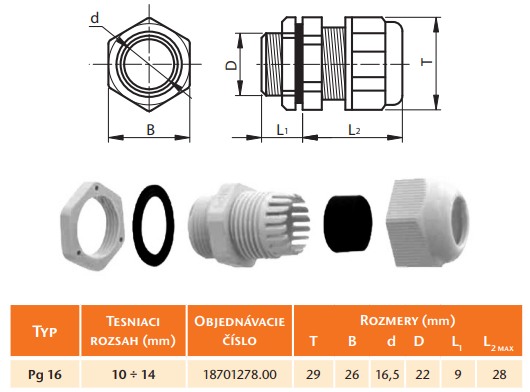 SEZ PG 16 Těsnící vývodka s maticí šedá