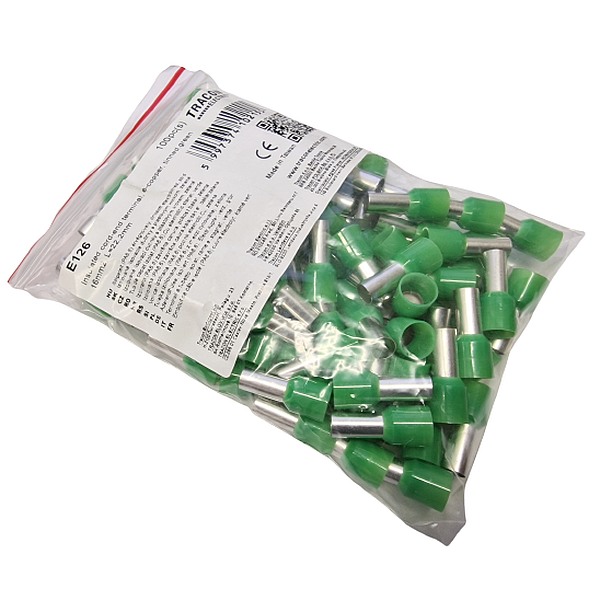 Tracon E126 Izolované lisovací dutinky s plastovým krčkem, zelené 16mm2, L=22,2mm