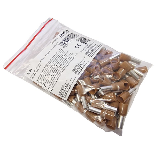 Tracon E24 Izolované lisovací dutinky s plastovým krčkem, hnědé 10mm2, L=21,5mm