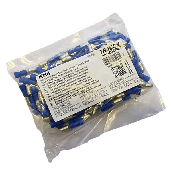 Tracon KH4 Izolované Cu lisovací banánky, modré, pocínované 2,5mm2, (d1=2,2mm, d2=5mm), PVC
