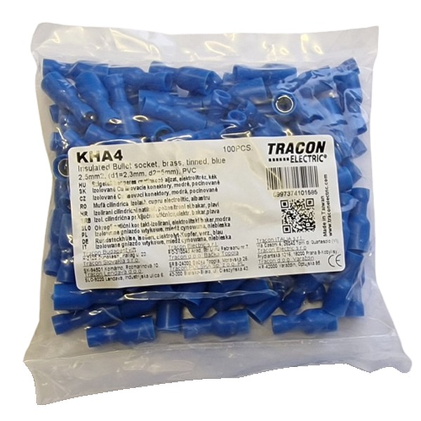 Tracon KHA4 Izolované Cu lisovací konektory, modré, pocínované 2,5mm2, (d1=2,1mm, d2=5mm), PVC