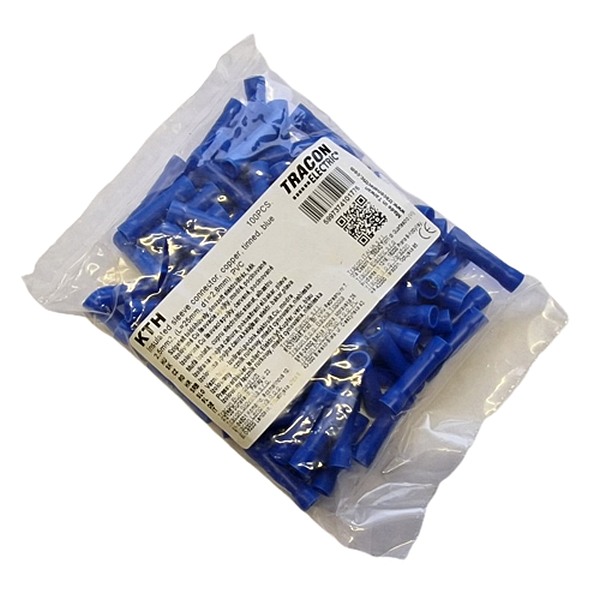 Tracon KTH Izolované Cu lisovací spojky, modré, pocínované 2,5mm2, (L=25mm, d1=2,7mm), PVC