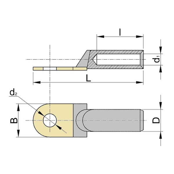 Tracon RA185-16 Neizolovaná Cu-Al lisovací kabelová oka 185mm2, M16, (d1=18,5mm, d2=17mm)