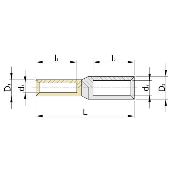 Tracon RT25/35 Neizolované Cu-Al lisovací kabelové spojky 25/35mm2, (d1=7,3mm, d2=8mm)