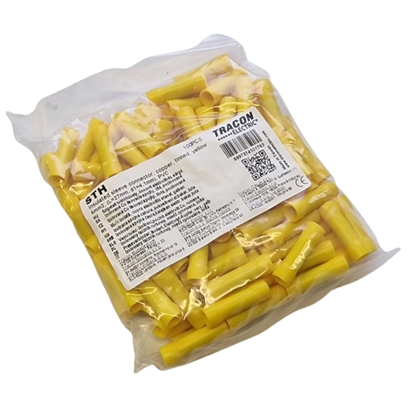 Tracon STH Izolované Cu lisovací spojky, žluté, pocínované 6mm2, (L=27mm, d1=3,9mm), PVC