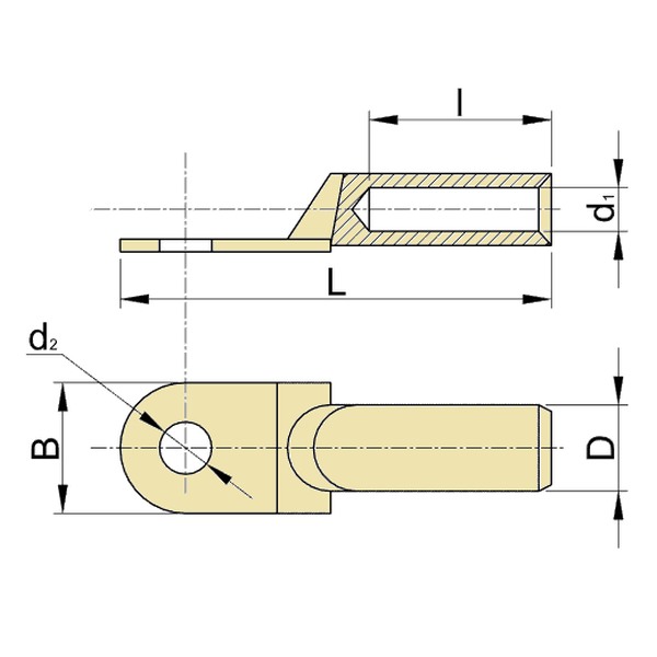 Tracon SZ-CL10 Neizolované Cu prodloužené lisovací kabelové oko 10mm2, M8, (d1=6mm, d2=8,5mm)