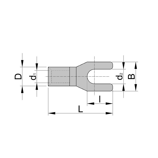 Tracon V1.5-5 Neizolované Cu lisovací kabelové vidlice 1,5mm2, M5, (d1=1,7mm, d2=5,3mm)