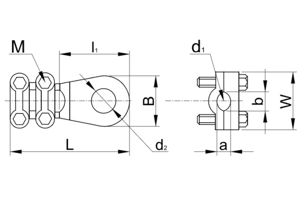 Tracon WCJC-16 Neizol. Cu kabelová oka příložková, chromovaná slitina mědi 16mm2, M8, 2x(M5x20)