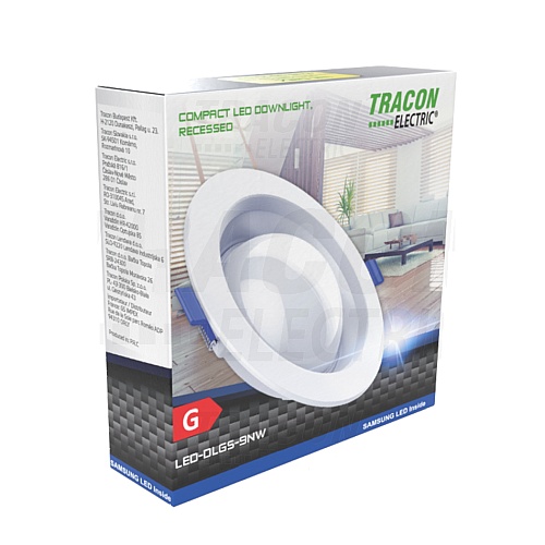 Tracon LED-DLGS-18NW Kompaktní podhledové LED svítidlo 230 VAC, 18W, 1440lm, D=225 mm, 4000 K, IP44, EEI=G