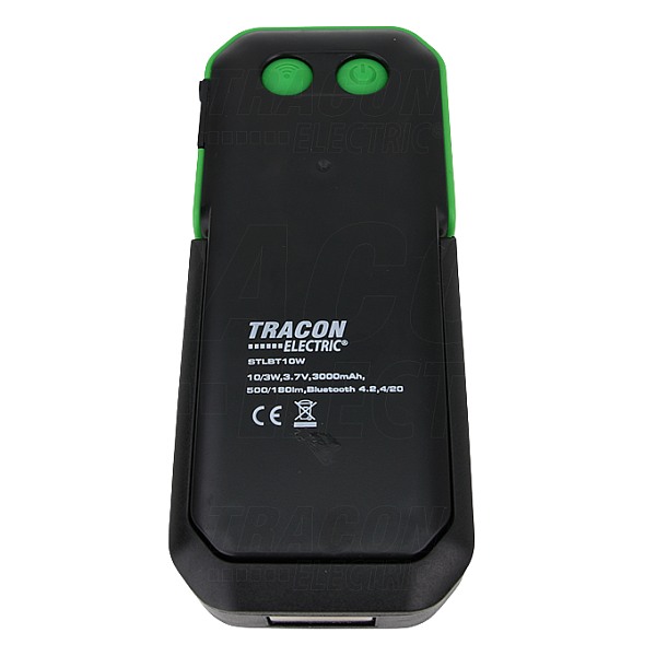 Tracon STLBT10W Akumulátorová ruční LED svítilna s reproduktorem Bluetooth 10/3W, 6000K, 3.7V 3000mAh, 500/180lm, 3,5h, Bluetooth 4.2