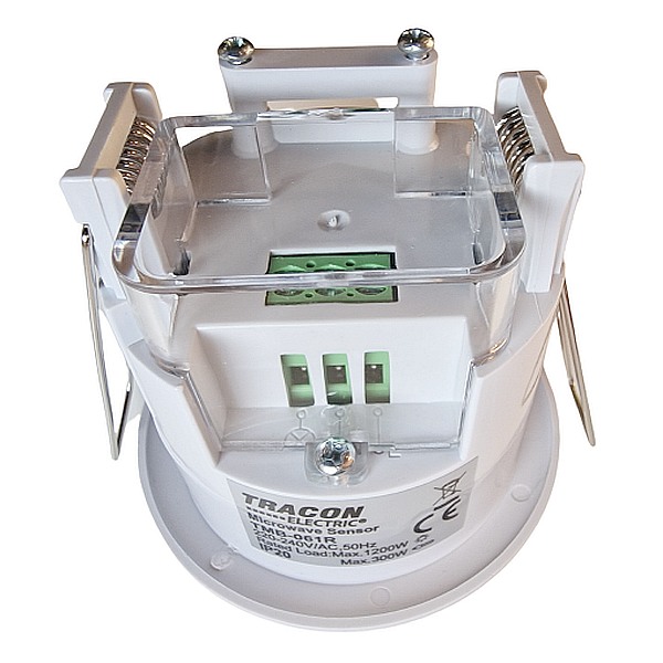 Tracon TMB-061R Mikrovlnný snímač pohybu, zápustný, bílý 230 VAC, 5,8 GHz, 360°, 1-8 m, 10 s-12 min, 3-2000lux
