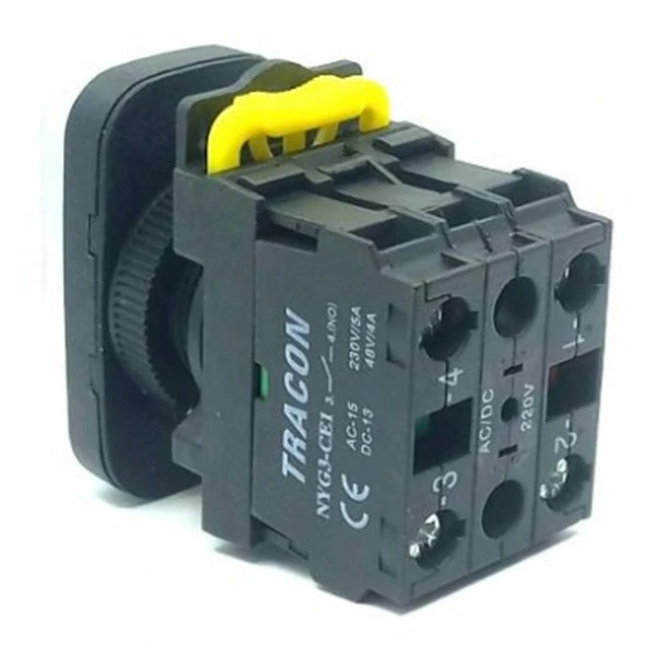 Tracon NYG3-DL1 Dvojtlačítko podsvětlené,zelené+červené,I-O 1×NO+1×NC, 5A/230V AC-15, IP65, LED 230V AC/DC