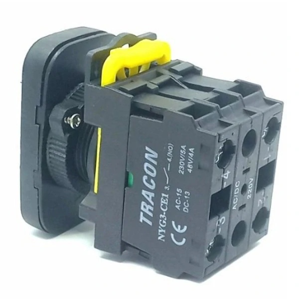 Tracon NYG3-DL2 Dvojtlačítko podsvětlené,zelené+červené, ON-OFF 1×NO+1×NC, 5A/230V AC-15, IP65, LED 230V AC/DC