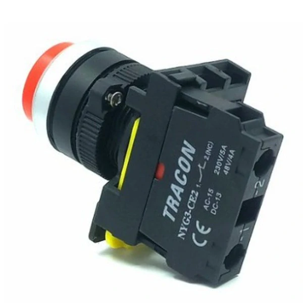 Tracon NYG3-HR Vystouplé tlačítko, červené 1×NC, 5A/230V AC-15, IP65