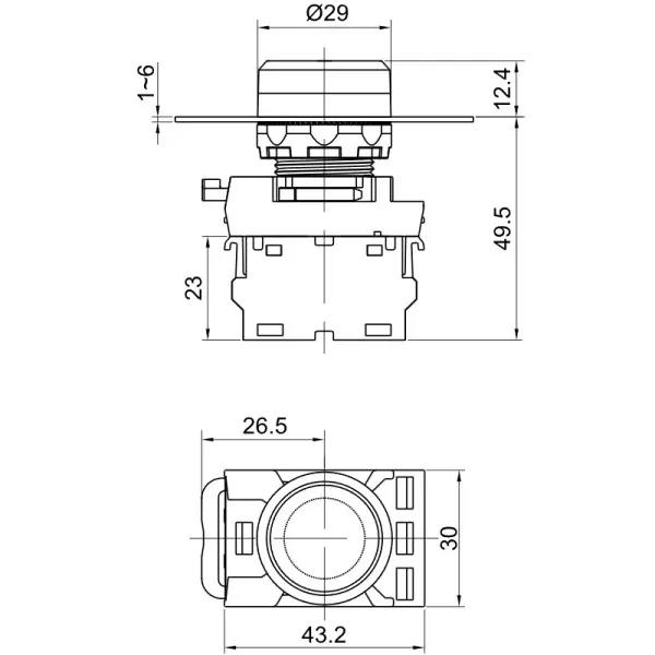 Tracon NYG3-P1L Tlačítko podsvětlené s popisem zelené ( bílá I ) 1×NO, 5A/230V AC-15, IP65, LED 230V AC/DC