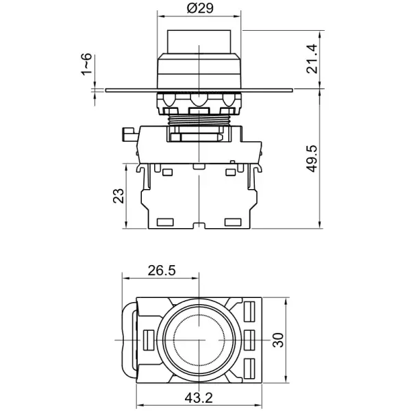 Tracon NYK3-HB Vystouplý tlačítkový spínač modrý 1×NO, 5A/230V AC-15, IP42