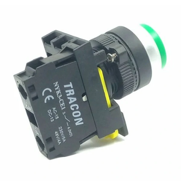 Tracon NYK3-HG Vystouplý tlačítkový spínač zelený 1×NO, 5A/230V AC-15, IP42