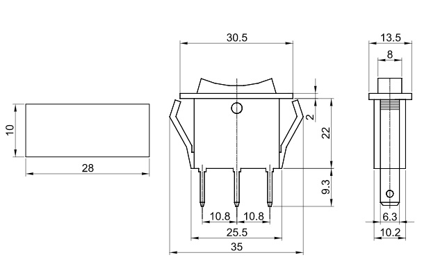 Tracon TES-12 Kolébkový přepínač, 3-poloh., černý, (popis I-0-II) 16(6)A, 250V AC