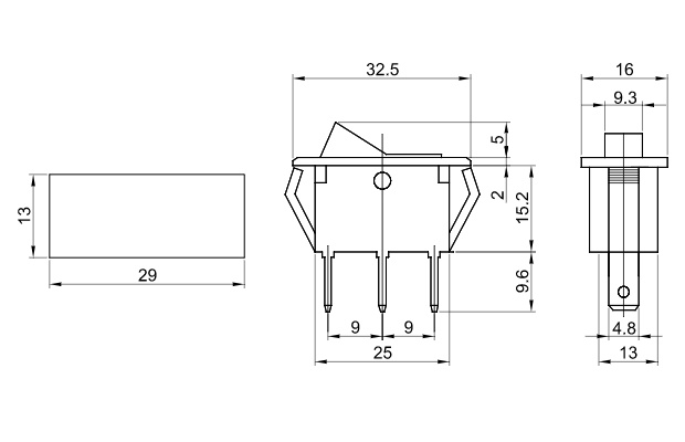 Tracon TES-22 Kolébkový přepínač, červený 16(6)A, 250V AC
