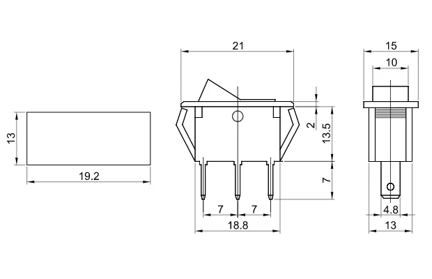 Tracon TES-33 Kolébkový vypínač, ON-OFF, červený-podsvětlený, (popis 0-I) 16(6)A, 250V AC