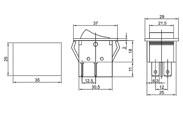 Tracon TES-41 Kolébkový vypínač, ON-OFF, 2-polohový, červený, podsvetl. 16(6)A, 250V AC