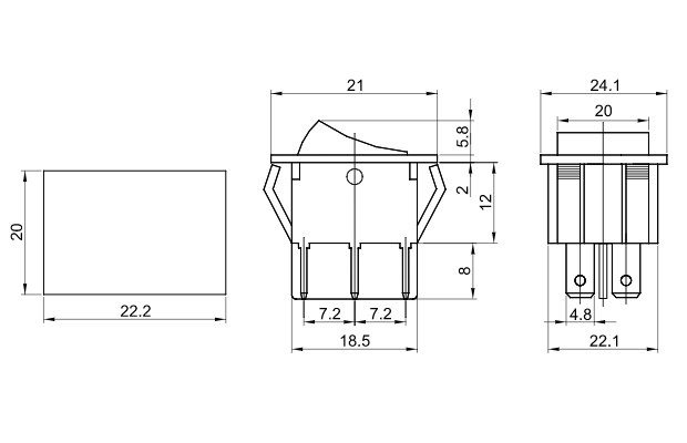 Tracon TES-44 Kolébkový vypínač, ON-OFF, 2-polohový, zelený 16(6)A, 250V AC