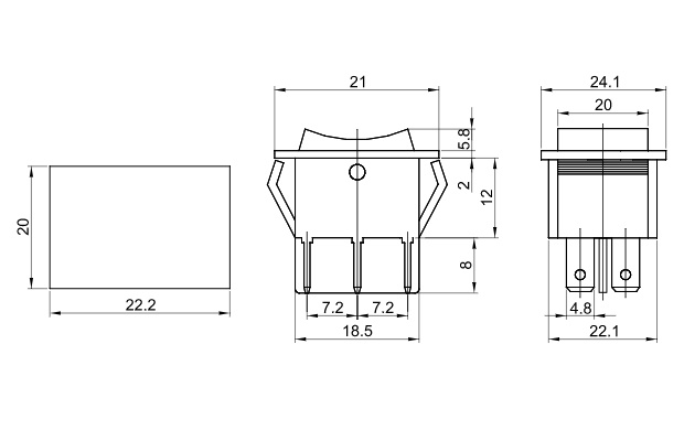 Tracon TES-51 Kolébkový vypínač, ON-OFF, 2-polohový, černý, popis 0-I 16(6)A, 250V AC