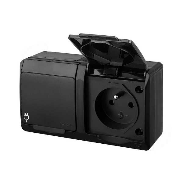 Famatel 5322-09 GALATEA IP44 Zásuvka 2-násobná vodorovná (černá)