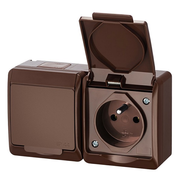 Famatel 5322-06 GALATEA IP44 Zásuvka 2-násobná vodorovná (hnědá)