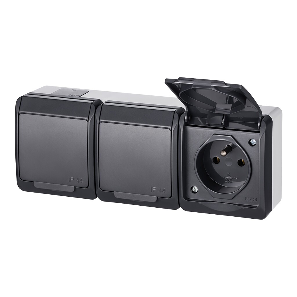 Famatel 5323-07 Galatea IP44 Zásuvka 3x 2P+PE, 3-násobná vodorovná (antracit)