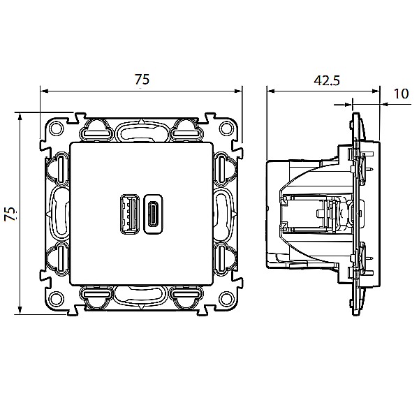 Valena Life dvojitá nabíječka usb a+c 3A černá Legrand 756306