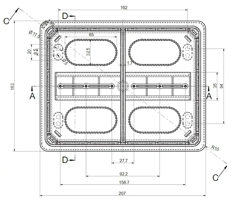 Podomítková instalační krabice TRACON S207×163x71 mm