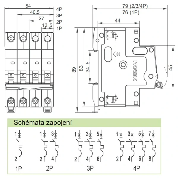NOARK 110772 Ex9B40J 1P C32 Úzký instalační jistič 13,5 mm, 6 kA, char. C, 32 A, 1pól
