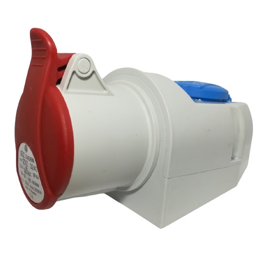 Nástěnná zásuvka 32A/5p kombinovaná se zásuvkou 230V IZVZ 3253, 400V, IP44, 32A, 5-pól