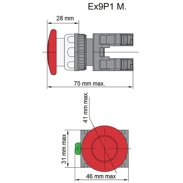 NOARK 105635 Ex9P1 M k Hlavice s hřibovitým tlačítkem, 40 mm, bez aretace, černá