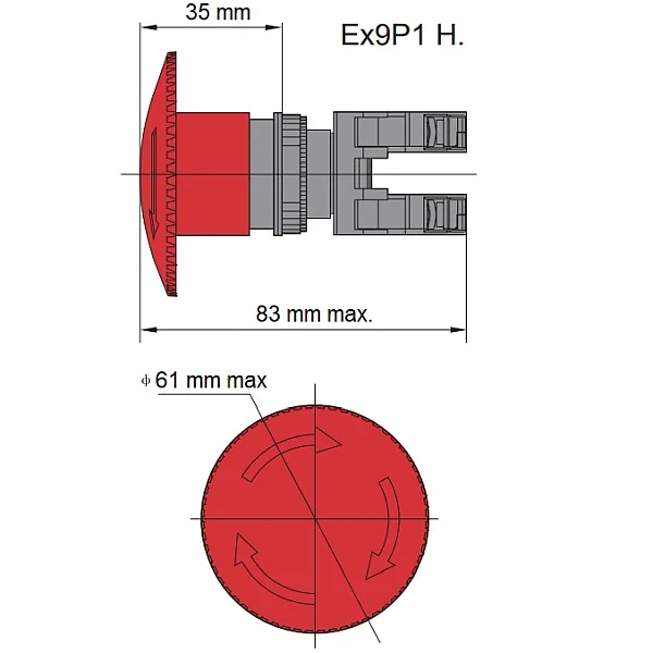 NOARK 105646 Ex9P1 M6 k Hlavice s hřibovitým tlačítkem, 60 mm, bez aretace, černá