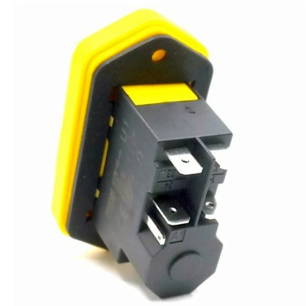 Tracon SSTM-045 Bezpečnostní tlačítko, miniaturní, upev.šroubováním, žlutý rám 5PIN, 230 VAC, 12A/AC3, IP54, 6,3×0,8