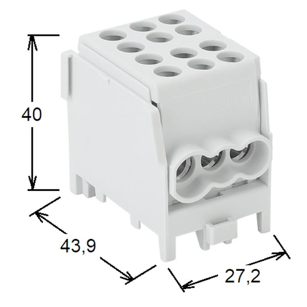 Tracon FLECU-25-16-3K Rozvodná svorka odbočná,na DINlištu, modrá