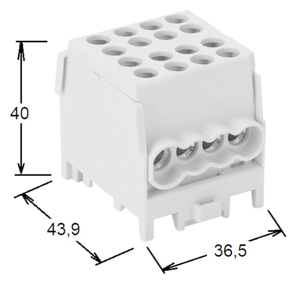 Tracon FLECU-25-16-4F Rozvodná svorka odbočná,na DINlištu, černá