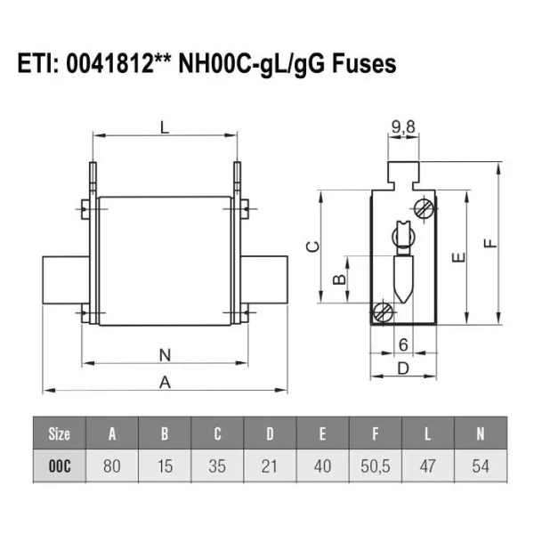 ETI 004181214 Pojistka nožová NV 00 C KOMBI 500V 100A gL-gG