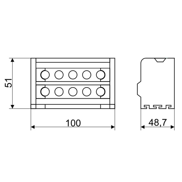 Tracon FLSO25-2P11 Modulární svorkovnice s výklopným ochranným krytem 2×25(25)mm2 / 4×10(6)mm2, 5×16(10)mm2, 500VAC/DC, 100A